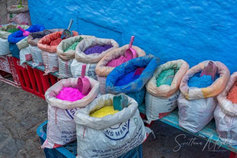 00.Moroc19_SM04924 
Africa, Morocco, April 2019
Moroccan bazaar: bags of dyes