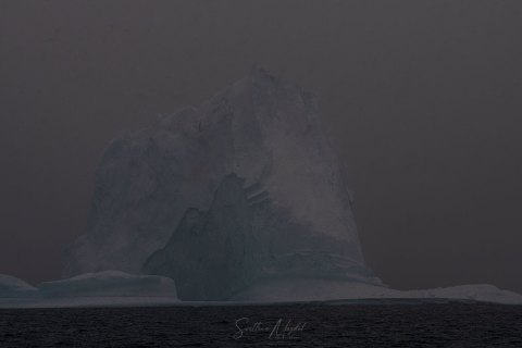 09.GRN_SVM1682 
Greenland, September 2022
M/S Freya  Expedition 
East Greenland Scoresby Sound  fjord system 
Icebergs, foggy snow morning 
The destiny of Titanic